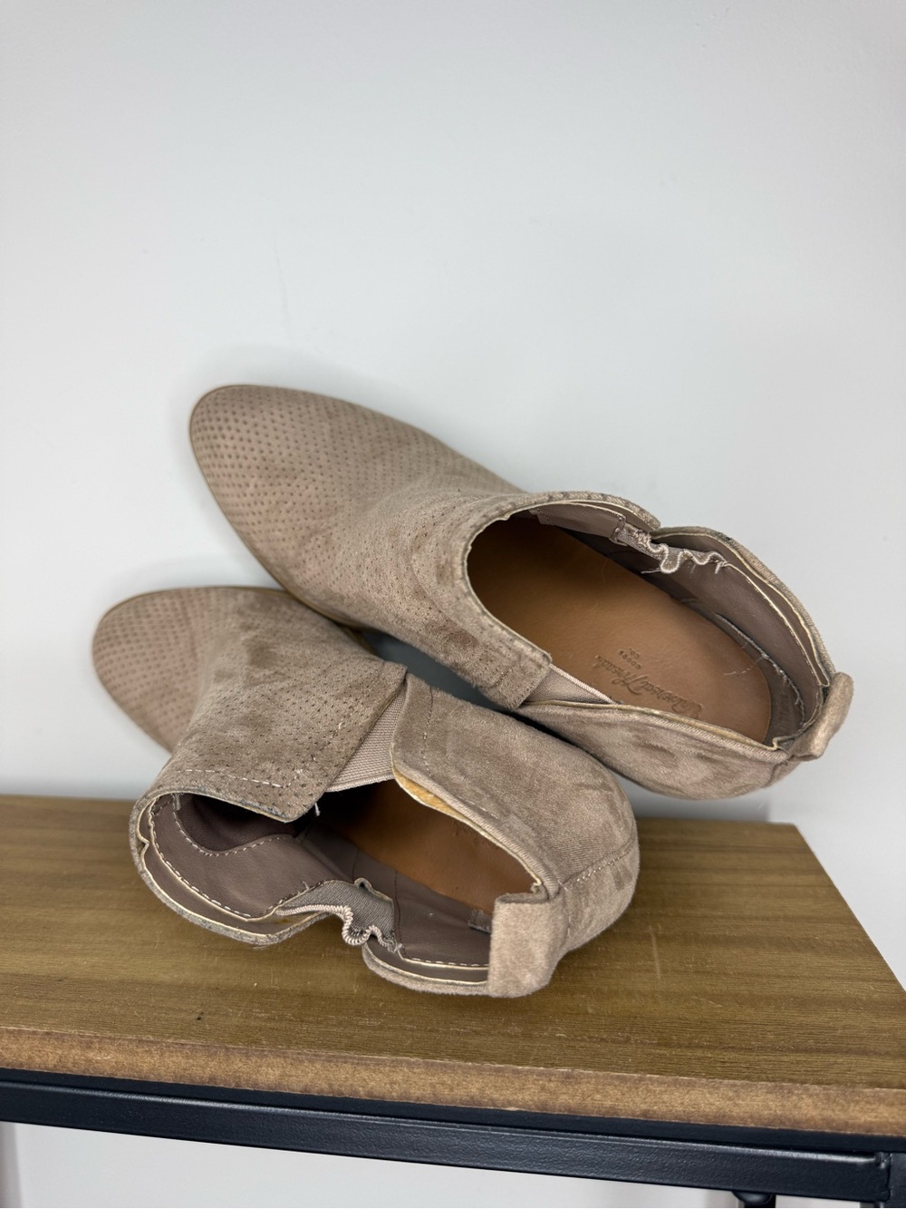 Universal Thread Perforated Taupe Suede Block Heel Booties - Picture 6 of 7